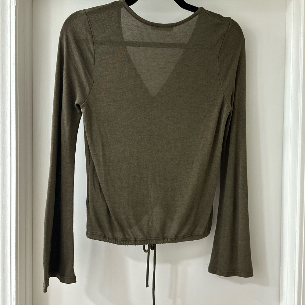 Emory Park Olive Green Long-Sleeve Button Top, Size Medium - Picture 2 of 7